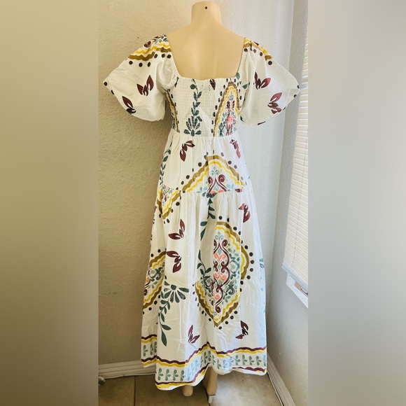 Meadow Rhodes Boutique Boho Maxi Dress 100% Cotton Puff Sleeve Smocked size M - Picture 8 of 12